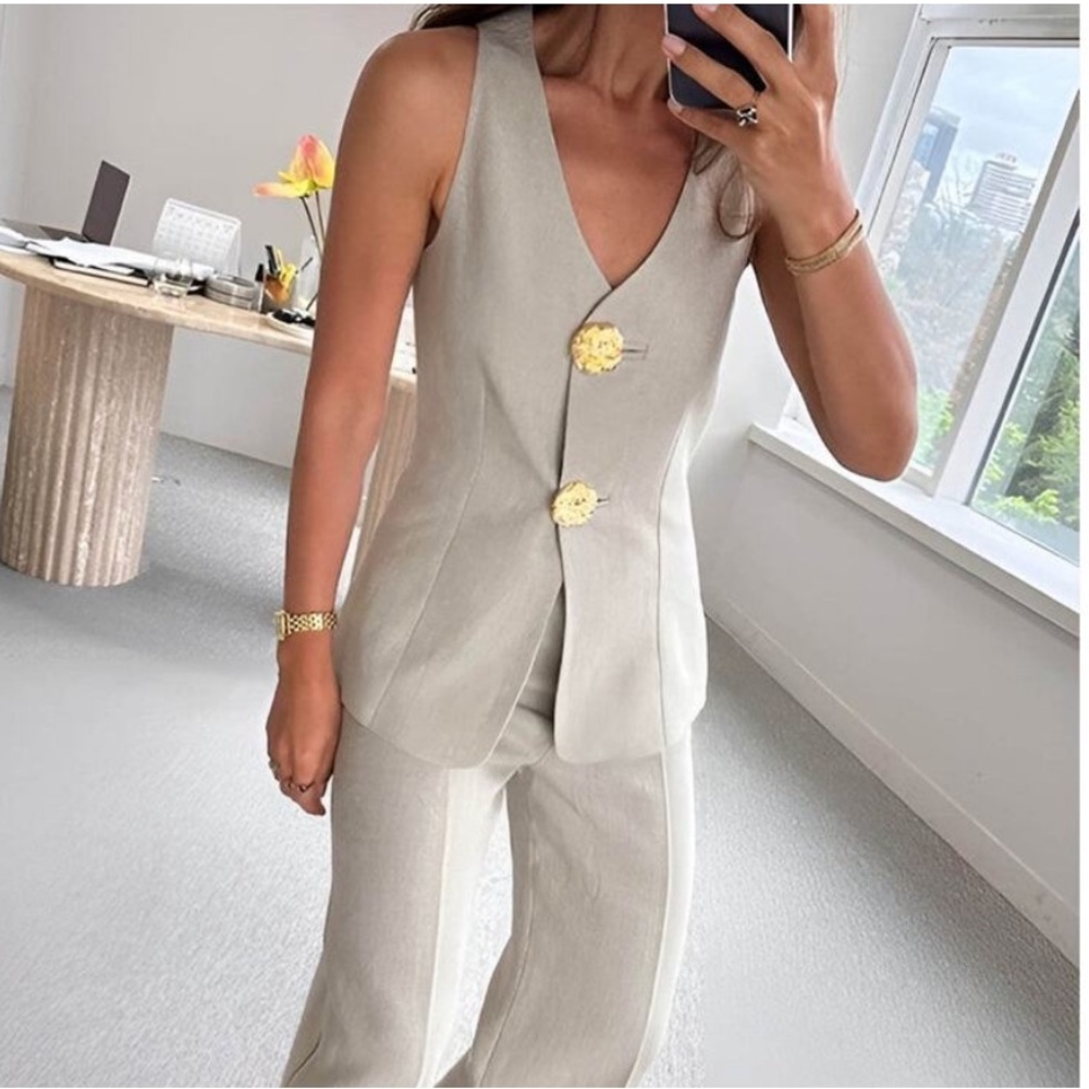 ▪️Commense Elegant Old Money Minimalist Gold Button Vest Gray S